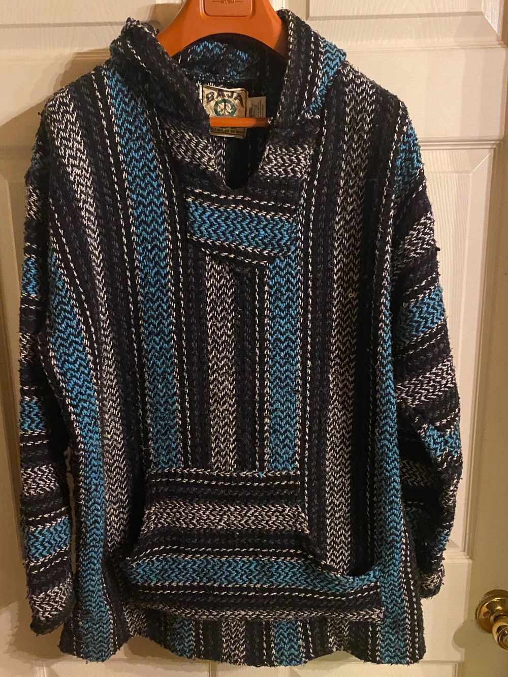 Baja-Style Crewneck Sweater in Black, Gray & Teal